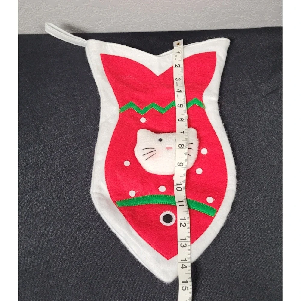 Fish Shaped Holiday Christmas Stocking with Cat/Kitten Face